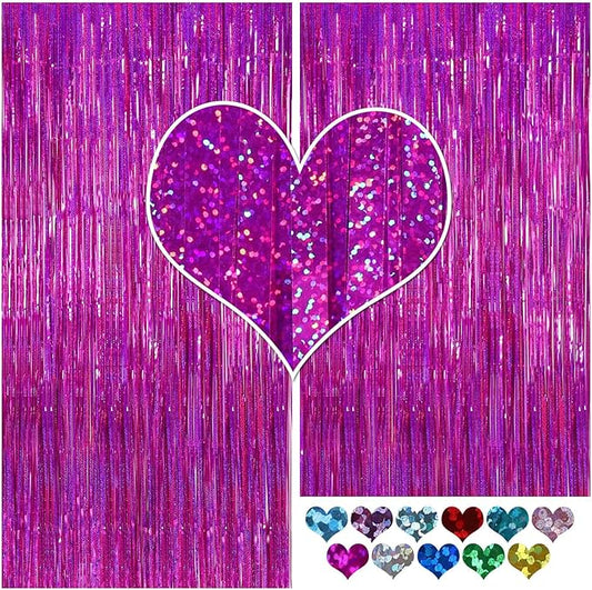 Tinsel Curtain Backdrop 2 Pack 3ftx8ft,CYLMFC Foil Backdrop Curtain Photo Booth Euphoria Christmas - Rose Red