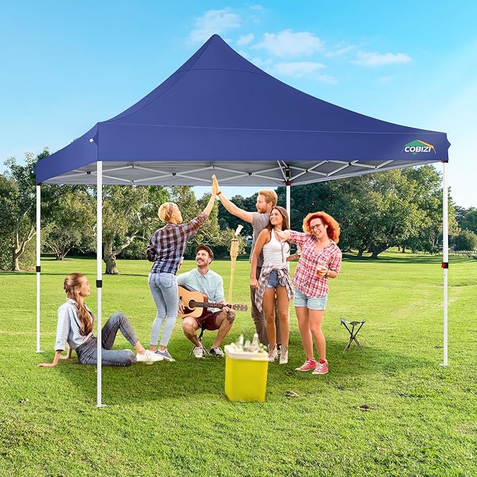 COBIZI 10x10 Pop Up Canopy with 4 Sidewalls, Canopy Tent 10x10 for Parties, Backyard, Commercial, Waterproof and Portable Instant Shelter UV50+ Outdoor Gazebo with 4 Sandbags(Deep Blue)