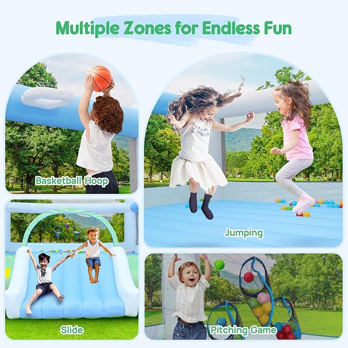 Large Bounce House for Big Kids, 14.8 x 14.5 FT Inflatable Bouncer Jumper Slide with 650W Blower, Basketball Hoop, Throw Ball Game, Ball Pits
