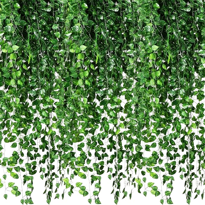 200 Pcs 1444ft Fake Vines Bulk Artificial Ivy Garland Greenery | Hanging Ivy Vines Leaves for VBS Jungle Themed Wedding Garden Wall Decorations by Yuxung