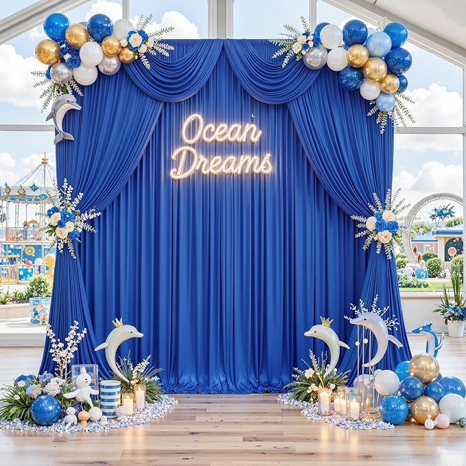40ft x 10ft Wrinkle Free Royal Blue Backdrop Curtain for Party, Polyester Royal Blue Photo Backdrop Drapes 8 Panels 5x10ft for Birthday Photography Background Weddings Baby Shower Party - Image 9