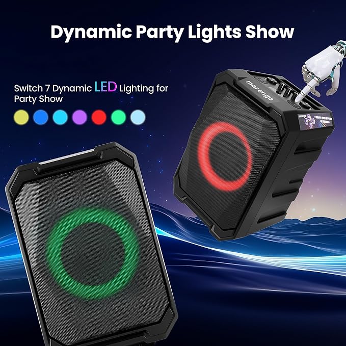 Karaoke Machine with 2 Wireless Microphones, Portable Bluetooth Party Karaoke Speaker with LED Lights, Bass/Treble Adjustment, TWS, 800W(Peak) PA System for Home Party, Supports USB/AUX/REC/Mic-in