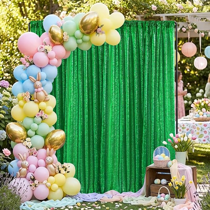 Green Sequin Backdrop Curtains-2 Panels 2FTx8FT Green Backdrop for St Patricks Day, Glitter Party Decorations Background Drapes for Wedding Birthday Anniversary Graduation Photo Booth Decor - Image 6