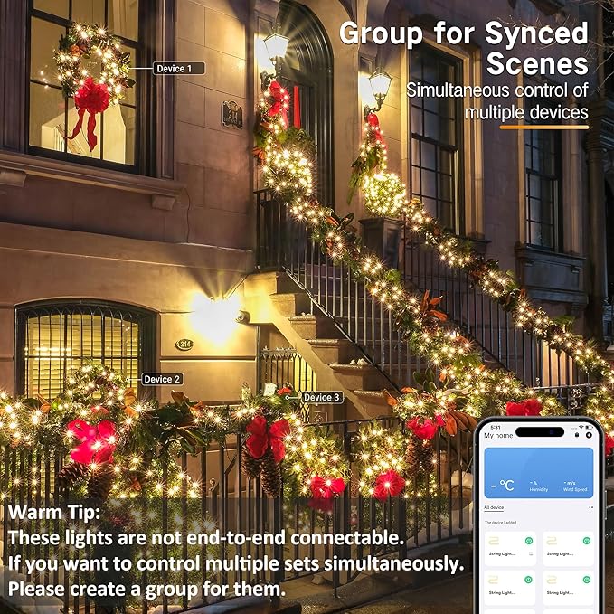 BrizLabs Smart Christmas Lights, 180FT 500 LED Color Changing Christmas Lights with App/Voice Control, Dimmable Warm White & Multicolor Mini Light String, Decorative Xmas Light for Indoor Outdoor Tree