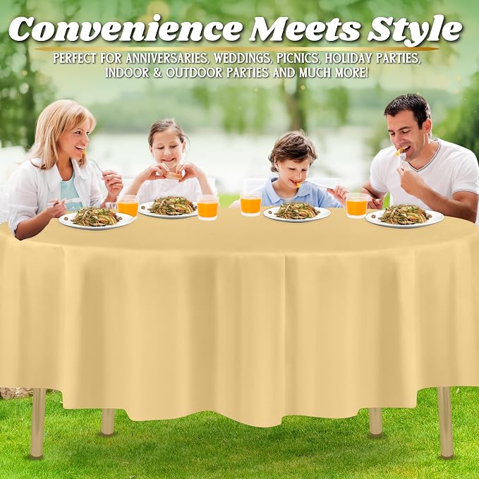 ZIMPLEWARE Ivory Standard Disposable Plastic Party Tablecloth [Case of 72] 84 x 84” Round Table Cover for Indoor & Outdoor Use - Image 6