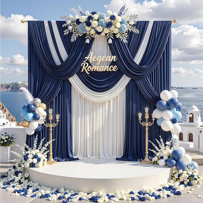 30 ft x 8 ft Navy Blue Backdrop Curtain Panels, 6 Panels 5 ft x 8 ft Wrinkle Free Polyester Photography Backdrop Drapes, Wedding Party Home Decoration Supplies - Image 7