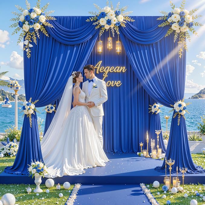 40ft x 10ft Wrinkle Free Royal Blue Backdrop Curtain for Party, Polyester Royal Blue Photo Backdrop Drapes 8 Panels 5x10ft for Birthday Photography Background Weddings Baby Shower Party - Image 3
