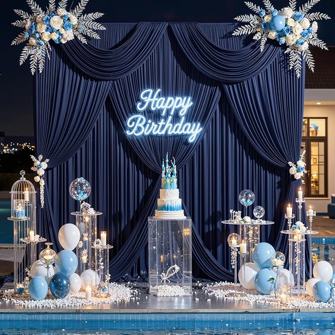 30 ft x 8 ft Navy Blue Backdrop Curtain Panels, 6 Panels 5 ft x 8 ft Wrinkle Free Polyester Photography Backdrop Drapes, Wedding Party Home Decoration Supplies - Image 3