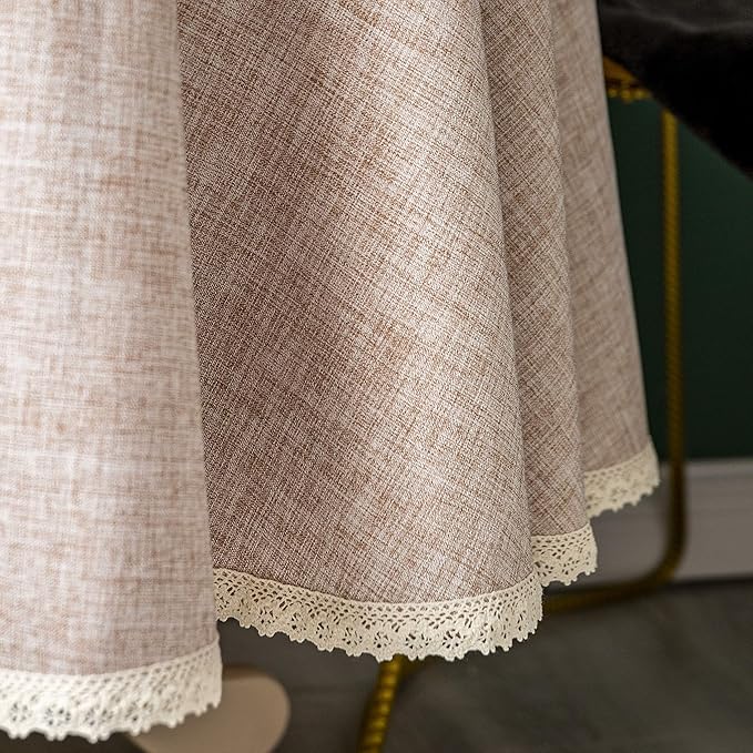Linen Rustic Burlap Washable Tablecloth,Solid Heavy Weight 90 Inch Round Overlay Lace Edge Table Cover for Kitchen Dinning Decoration