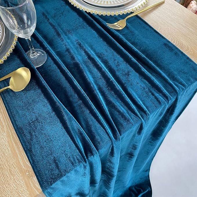 Luxurious Velvet Table Runner, 10ft Wedding Reception Decorations, 20x120inch Soft Velvet Fabric, Table Linen Overlay, Wedding Table Runners (Peacock Blue, 20X120inch) - Image 5