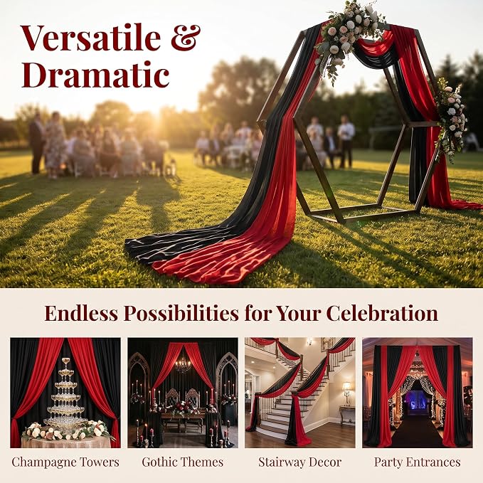 AMZLOKAE Wedding Arch Draping 2 Panels Black Red 18FT Ceremony - Image 5