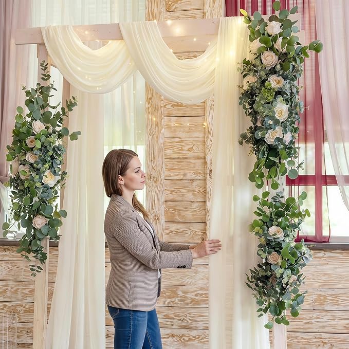 AMZLOKAE Ivory Chiffon Wedding Arch Draping 18FT 2 Panels - Image 3