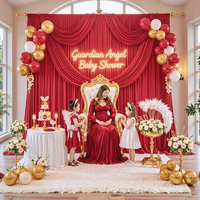 Outpain 20 ft x 8 ft Red Backdrop Curtain Panels, 4 Panels 5 ft x 8 ft Wrinkle Free Polyester Photography Backdrop Drapes, Wedding Party Home Decoration Supplies - Image 8
