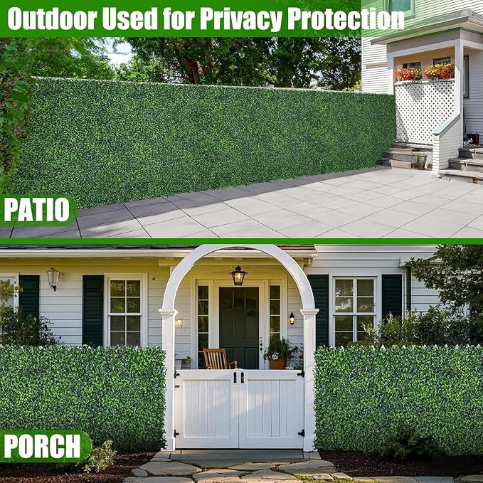 Artificial Boxwood Roll,64x144 in(64 sqft) UV-Anti Faux Ivy Grass Wall | Boxwood Panels, Fake Greenery Backdrop for Balcony Privacy, Green Wall Decor for Garden, Patio, Backyard - Image 7
