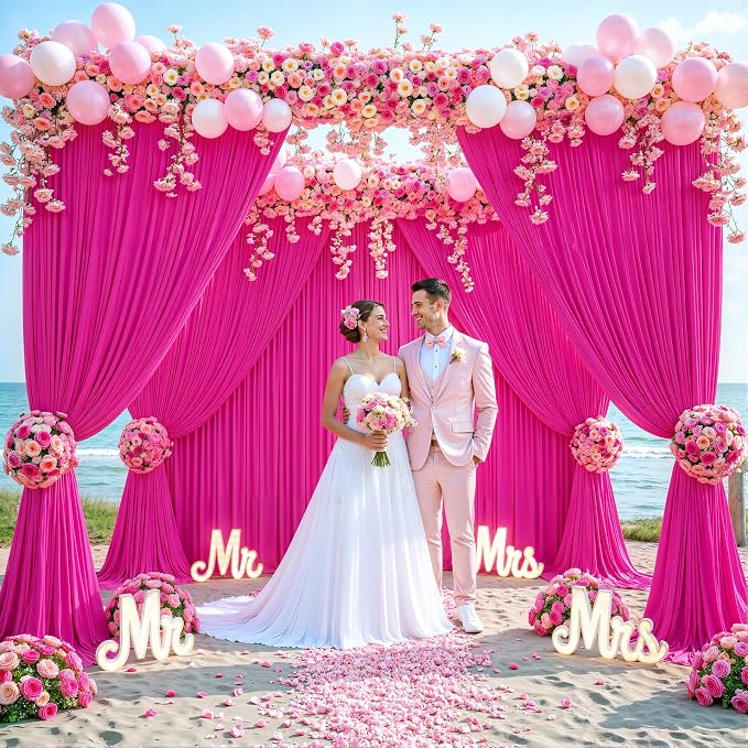 6 Panels Hot Pink Backdrop Curtain for Parties Fuchsia Wrinkle Free 30ft x 10ft Backdrop Drapes Panels for Baby Shower Birthday Photo Photography Polyester Fabric Background Decoration - Image 3
