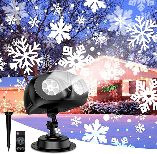 Snowflake Projector Lights JACKYLED Dual-Head Christmas Snowflake Light Projector HD Outdoor Indoor Festival Lighting Decoration with Remote, Timer, and 16.4ft Cord for Xmas, New Year, Winter Party