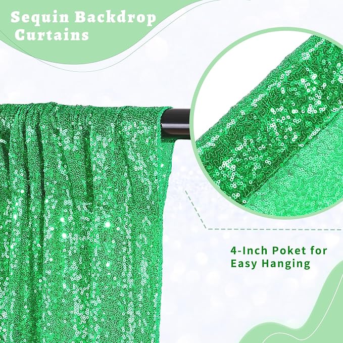 Green Sequin Backdrop Curtains 4 Pcs 2ftx8ft Glitter Shimmer Fabric - Image 5
