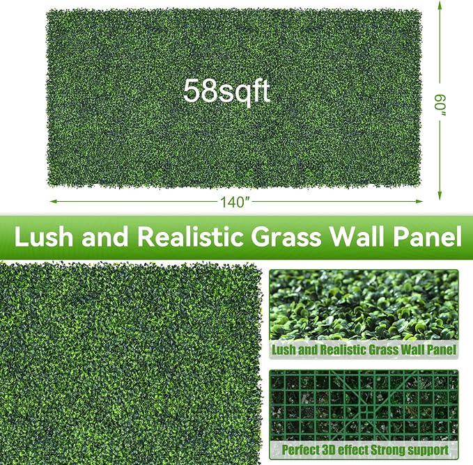 Artificial Boxwood Roll,60x140 in(58 sqft) UV-Anti Faux Ivy Grass Wall | Boxwood Panels, Fake Greenery Backdrop for Balcony Privacy, Green Wall Decor for Garden, Patio, Backyard - Image 2
