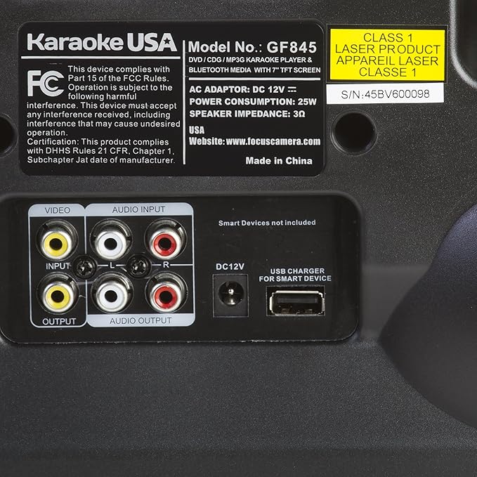 Karaoke USA GF845 Complete Karaoke System with 2 Microphones, Remote Control, 7” Color Display, LED Lights - Works with DVD, Bluetooth, CD, MP3 and All Devices