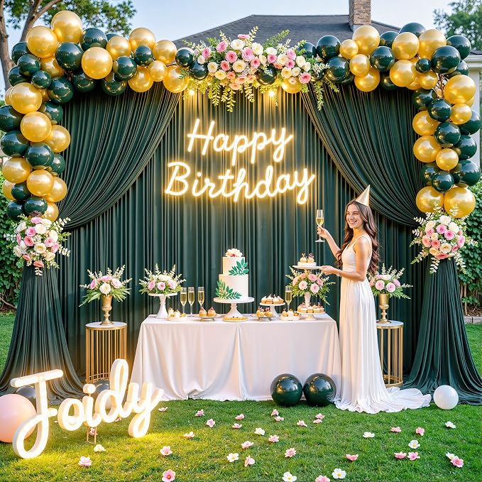 10ft x 7ft Hunter Green Backdrop Curtain for Parties Dark Green Wrinkle Free Backdrop Drapes Panels for Baby Shower Birthday Party Photo Photography Polyester Fabric Background Decoration - Image 3