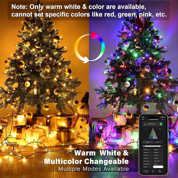 BrizLabs Smart Christmas Lights, 180FT 500 LED Color Changing Christmas Lights with App/Voice Control, Dimmable Warm White & Multicolor Mini Light String, Decorative Xmas Light for Indoor Outdoor Tree