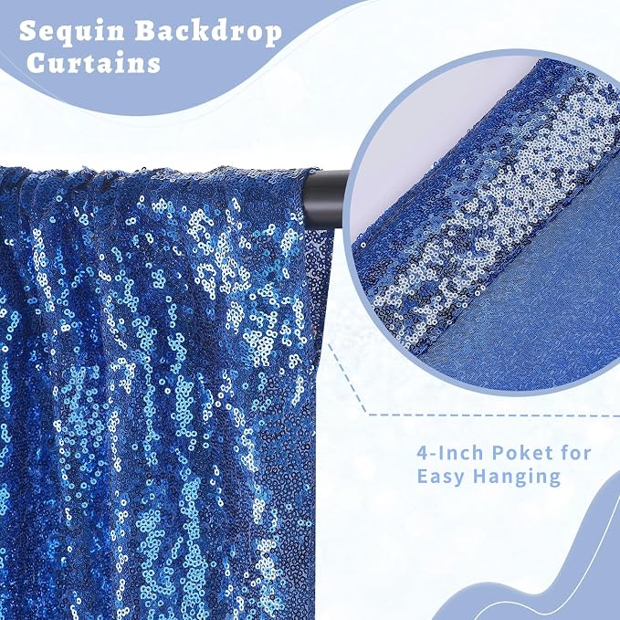 Royal Blue Sequin Backdrop Curtains 4 Pcs 2ftx8ft Glitter Shimmer Fabric - Image 2
