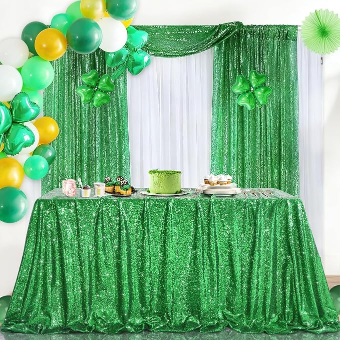 Green Sequin Backdrop Curtains 4 Pcs 2ftx8ft Glitter Shimmer Fabric - Image 4