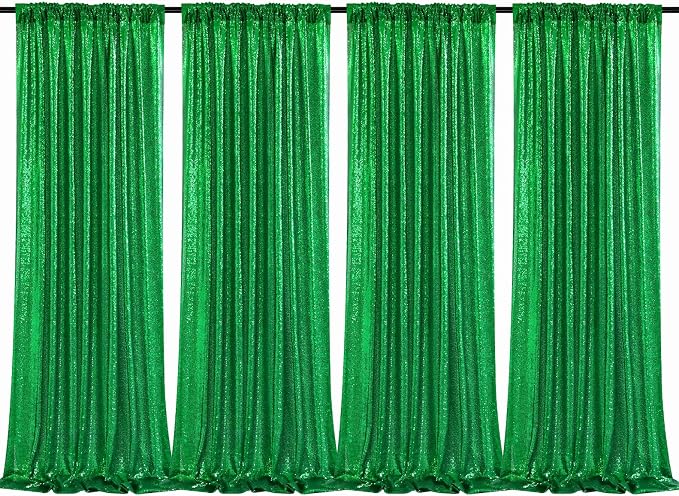 Green Sequin Backdrop Curtains 4 Pcs 2ftx8ft Glitter Shimmer Fabric - Image 6