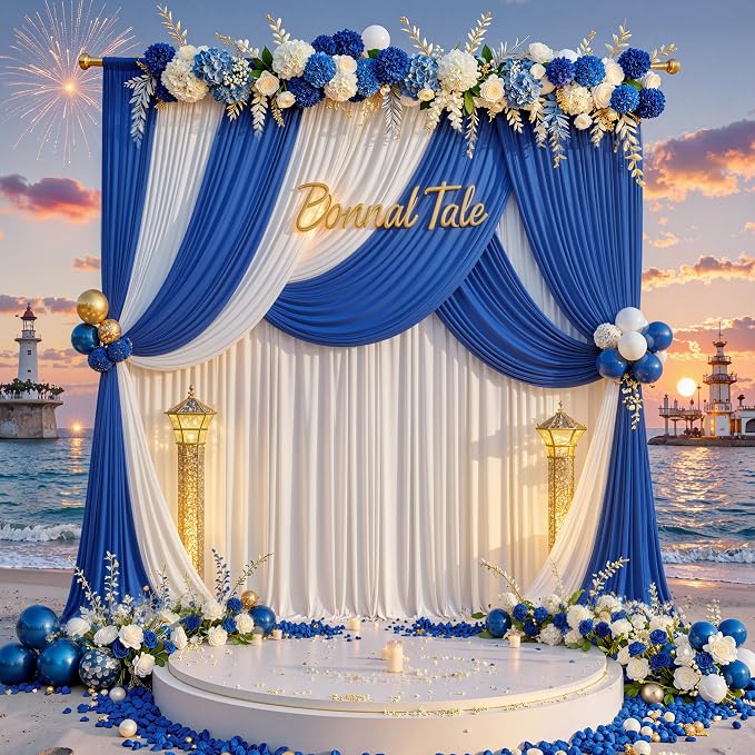 40ft x 10ft Wrinkle Free Royal Blue Backdrop Curtain for Party, Polyester Royal Blue Photo Backdrop Drapes 8 Panels 5x10ft for Birthday Photography Background Weddings Baby Shower Party - Image 5