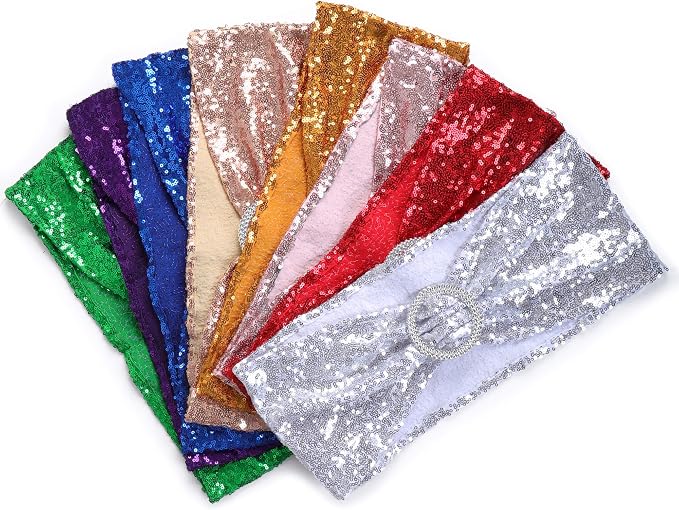 ANMINY Spandex Sequin Chair Sashes with Bows, Light Gold, Pack of 150 - Image 7