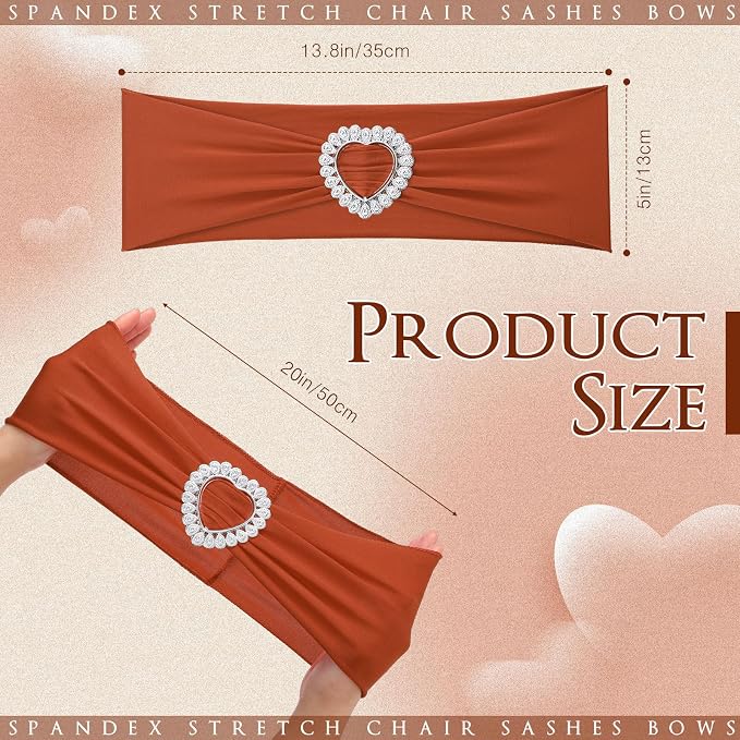 VitalCozy 100 Pcs Spandex Chair Sashes with Heart Buckle Slider,Terracotta - Image 2