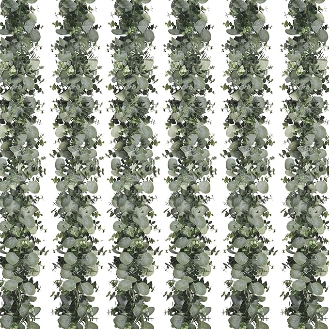Dolicer 6 Packs 6FT Artificial Eucalyptus Garland Faux Greenery Garland | Fake Vines Hanging Silver Dollar Eucalyptus Leaves for Wedding Backdrop Arch Table Wall Party Home Decor by DolicerLANDSCAPEQ