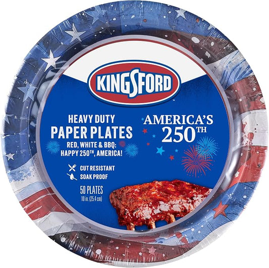 Kingsford American Flag Disposable Paper Plates, 10 Inch Round, 50 Count by Kingsford