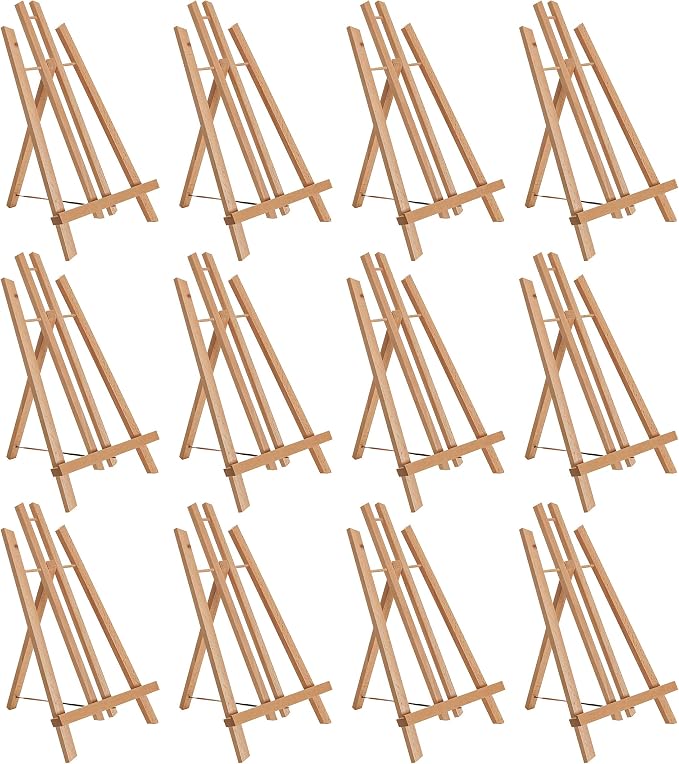 U.S. Art Supply 14" Medium Tabletop Display Easel - Beechwood, Pack of 12 | Artist Wooden A-Frame Display Stand, Easel for Painting, Canvas Stand, Classrooms Events Photo Picture Sign Holder by USArtSupply