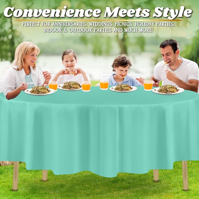 ZIMPLEWARE Aqua Standard Disposable Plastic Party Tablecloth [Case of 72] 84 x 84” Round Table Cover for Indoor & Outdoor Use - Image 6