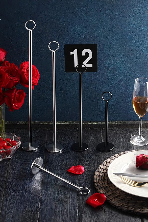 New Star Foodservice Ring-Clip Table Number Holder / Place Card Stand, 18 Inch, Silver, Set of 12 - Image 4