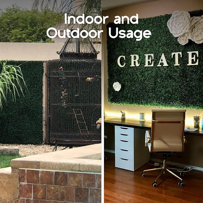NatraHedge 20"" X20'' (12 Pack) Artificial Green Grass Wall Decor, (33SqFt) | Hedge Leaf Boxwood Roll Panels for Indoor, Outdoor, Garden And Balcony Privacy Fence Screen | UV Resistant | Easy Install - Image 6