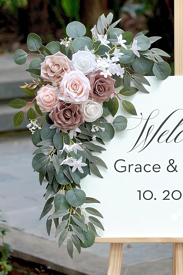 Olalaka Artificial Dusty Rose Flowers Swag Set of 2 for Wedding Welcome Signs Floral Decorations, Wedding Arch Flowers for Wedding Ceremony - Image 4