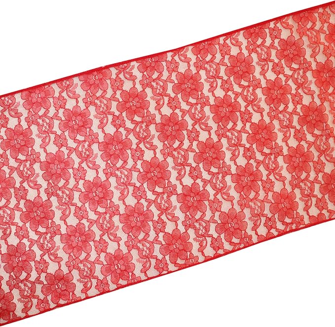 Zen Creative Designs 10 Pack Floral Lace Table Runner Sheer Lace Event Party Wedding Table Decor (12" by 90", Red) - Image 2