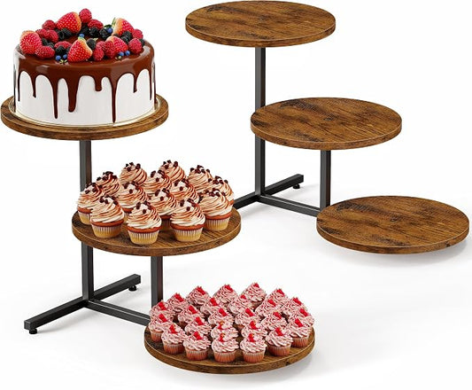Emfogo Wooden Cupcake Stand, 3 Tier Dessert Table Display Set, Wood Dessert Tower for Party Afternoon Tea Baby Shower Wedding Birthday, Large Tiered Serving Stand for Cake Cookie Food (2 Pack) by Emfogo