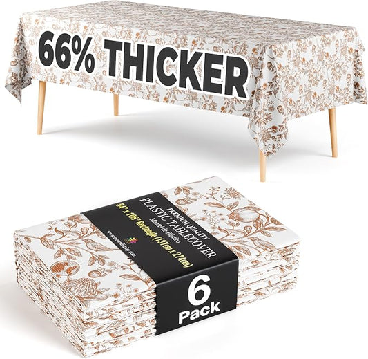 Exquisite 66% Thicker Floral Plastic Tablecloth Rectangle 54x108 Inch 6 Pack - Pomegranate Disposable Summer Table Cloth Tea Party Decorations - Fruit Print Table Cover Bridal Shower Wedding Fall by Exquisite