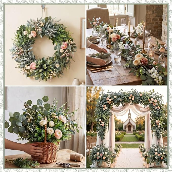 Ceenna 200 Pcs 6 Kind Mixed Eucalyptus Leaves Stem Bulk Artificial Greenery | Fake Silver Dollar Eucalyptus Bundle Faux Plants Greenery for DIY Bouquets Floral Arrangement Wedding Engagement Decor - Image 6