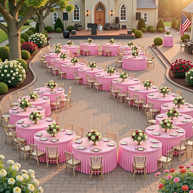 12 Pack Baby Pink Spandex Round Tablecloths for 60 inch Table, Wrinkle Free Stretchy 120inch Fitted 5FT Round Table Cloths Cover with Skirt for Wedding Party Dining Banquet Events - Image 7