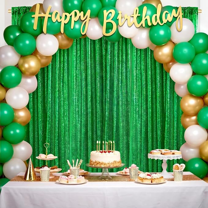 Green Sequin Backdrop Curtains-2 Panels 2FTx8FT Green Backdrop for St Patricks Day, Glitter Party Decorations Background Drapes for Wedding Birthday Anniversary Graduation Photo Booth Decor - Image 9
