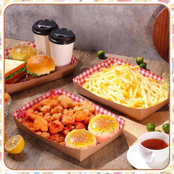 Disposable Red White Checkerboard Paper Food Trays 5 lb Heavy Duty Kraft Paper Food Serving Boats 10.2 x 7.1 x 2 Inch Nacho Taco Hot Dog Chips Snack Hamburger Holder for Party Restaurant (30 Pcs) - Image 2