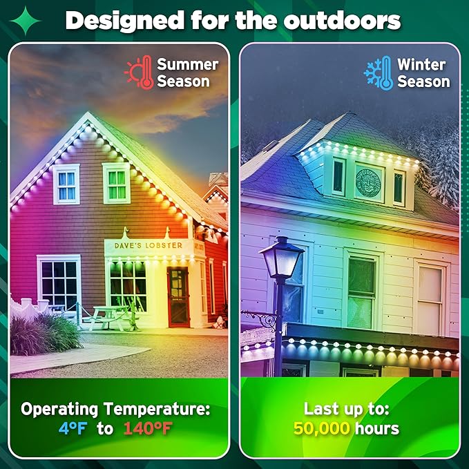 RGB Permanent Outdoor lights, 200FT Smart LED Eaves Lights with APP/Remote Control, IP67 Waterproof Outdoor Lights for House - Ideal for Christmas, Halloween, Party, Garden, Patio Home Decoration