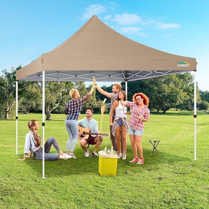 COBIZI 10x10 Pop Up with 3 Sidewalls, Canopy Tent 10x10 for Parties, Backyard, Commercial, Waterproof and Portable Instant Shelter UV50+ Outdoor Canopy Gazebo with 4 Sandbags(Khaki)
