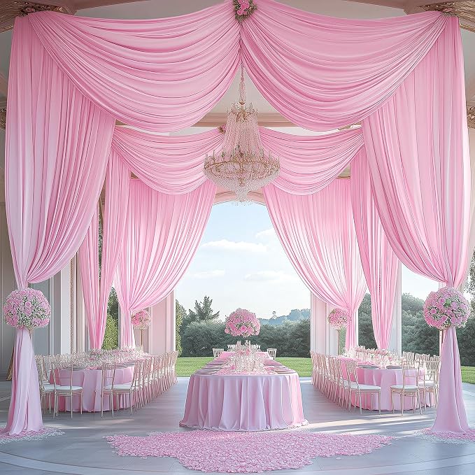 12 Panels 5x20ft Pink Ceiling Drapes for Wedding Parties, Wrinkle Free Thick Polyester 20ft Extra Long Wedding Draping Tent Ceiling Curtains Arch Drapery for Birthday Party Canopy Tent Decor - Image 7