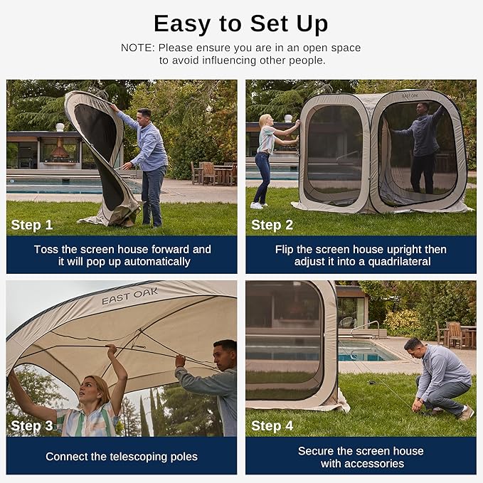 East Oak Screen House Tent Pop-Up, Portable Screen Room Canopy Instant Screen Tent 4 x 4 FT with Carry Bag for Patio, Backyard, Deck & Outdoor Activities, Beige