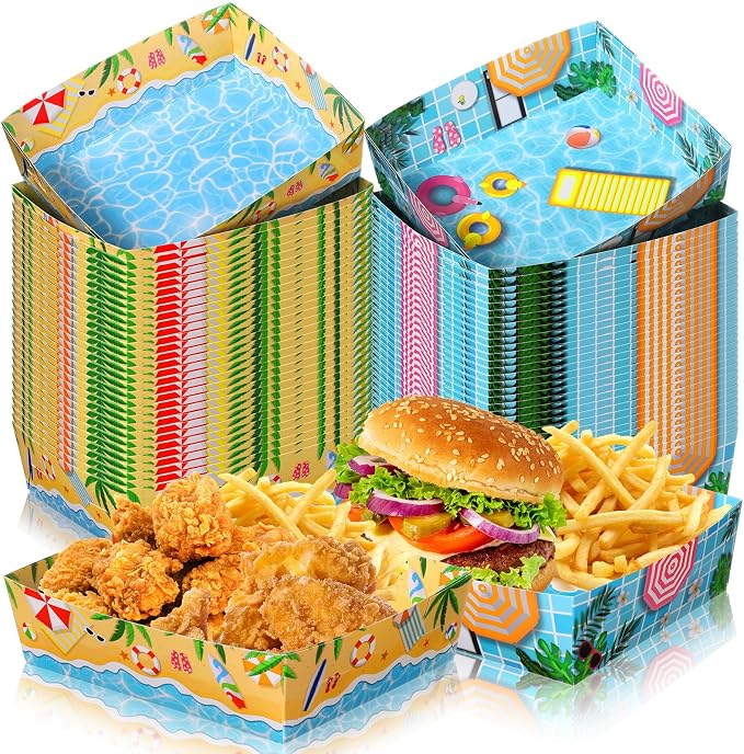 Ziliny 72 Pcs Summer Pool Beach Party Supplies 5 lb Paper Serving Food Tray | Pool Party Trays Supplies Summer Theme Decorations Paper Bowls Pool Tray Bowl for Birthday Party by Ziliny